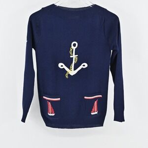 True Vintage Sweater Womens Sz M Navy Red Anchor Nautical Sailor Sailboat‎ 1960s